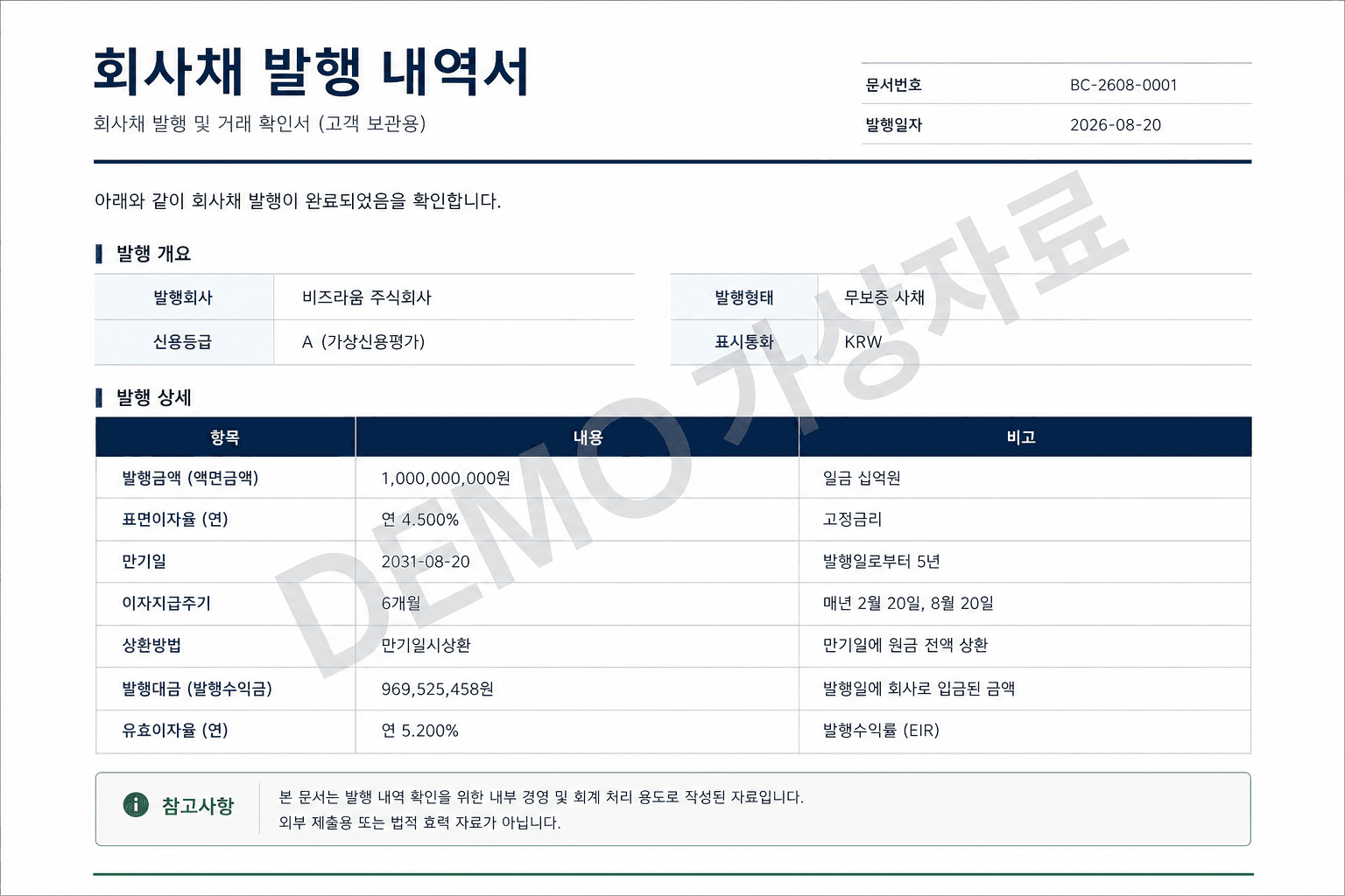 가상 회사채 상각 스케줄 문서